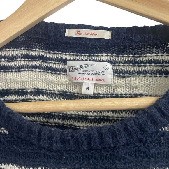 Gant Rugger Men's The Slubber Sweater Blue Off White stripe knit medium. Striped - Picture 3 of 16